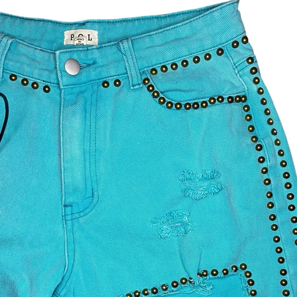 POL Turquoise Studded Cutout Jeans Medium Boho Festival Western Statement